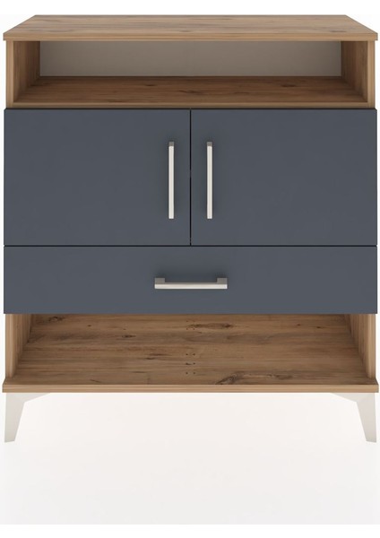 Arges Şifonyer 3 Raflı Tek Çekmeceli 2 Kapaklı 88X30X96 Çam-Antrasit