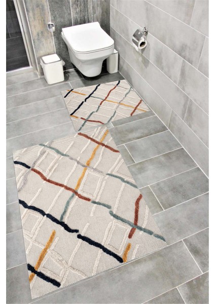 Su Emici Yumuşak Kaymaz Taban Sünger Dolgulu Pamuksu Doku Yıkanabilir Dekoratif Banyo Paspası 1392