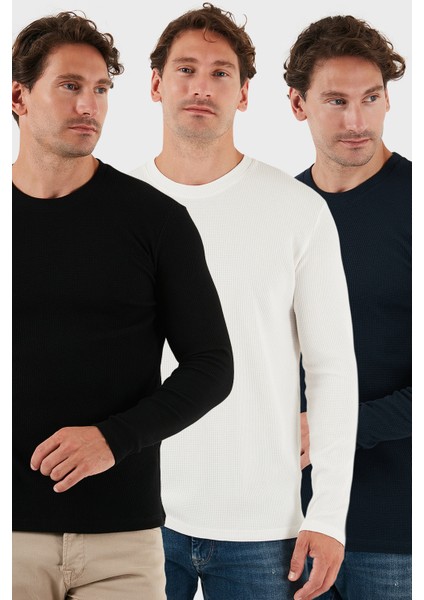 Pamuklu Bisklet Yaka Slim Fit Basic 3'lü Paket Sweat Erkek Sweat 5905073S3