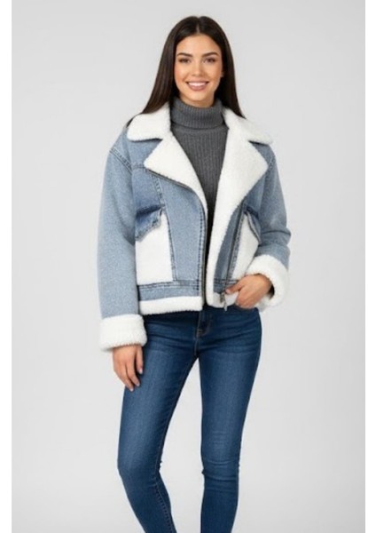 Kadın Açık Mavi Kürk Detaylı Jean Ceket M4800 Kar Yıkama fiyatları