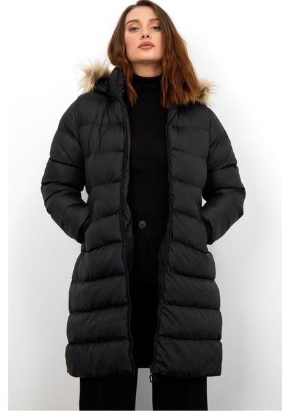 Uzun Kapşonlu Şişme Mont M001 Siyah fiyatları