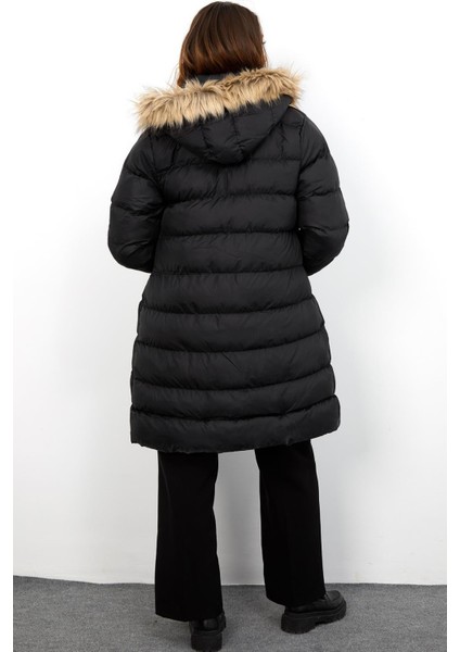 Uzun Kapşonlu Şişme Mont M001 Siyah fırsatları