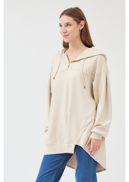 Kadın Oversize Bisiklet Yakalı Scuba Kapüşonlu Sweatshirt modelleri