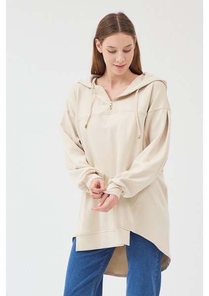 Kadın Oversize Bisiklet Yakalı Scuba Kapüşonlu Sweatshirt fırsatları