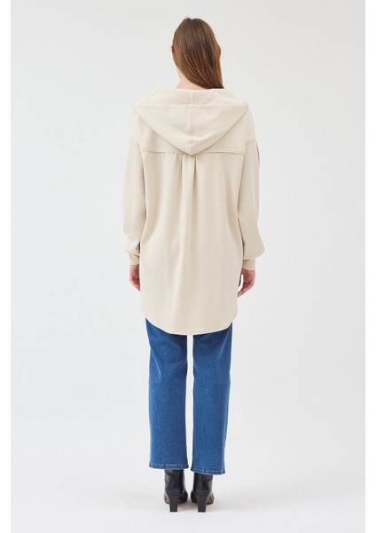 Kadın Oversize Bisiklet Yakalı Scuba Kapüşonlu Sweatshirt
