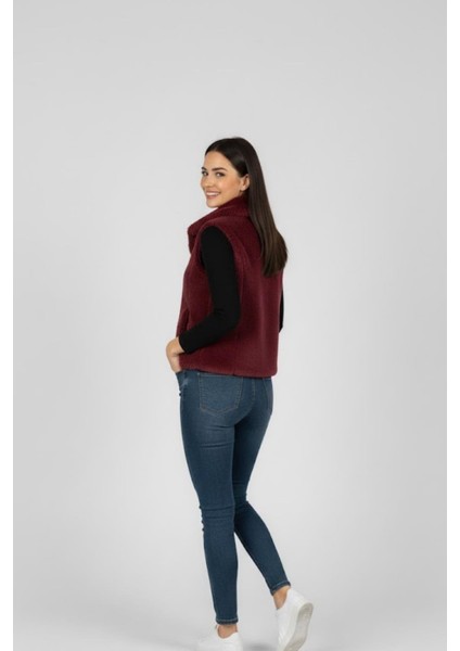 Kadın Peluş Yelek M4817 Bordo modelleri