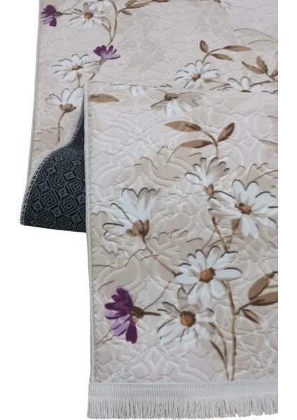 Elit Saçaklı Lial Kahve Çiçekli Kabartmalı Kaymaz Taban Yıkanabilir Kesme Yolluk Halı fırsatları