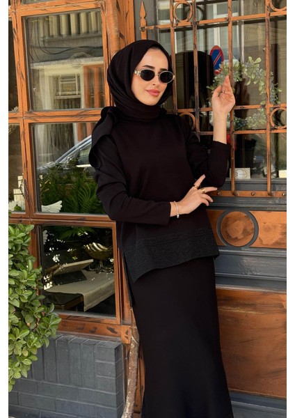 Nurcan Çetin Triko Etekli Takım NR159 Siyah modelleri