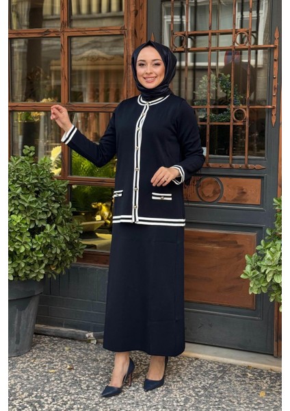 Nurcan Çetin Etekli Triko Takım NR139 Lacivert