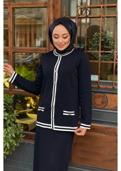 Nurcan Çetin Etekli Triko Takım NR139 Lacivert modelleri