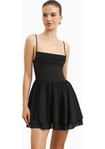 Chiffon Tiered Babydoll Mini Dress Ruched Bust Cami Dress Kadın Elbise indirimleri