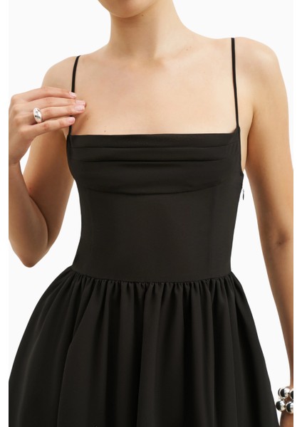 Chiffon Tiered Babydoll Mini Dress Ruched Bust Cami Dress Kadın Elbise