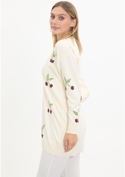 Kiraz Desenli Merserize Triko Hırka modelleri