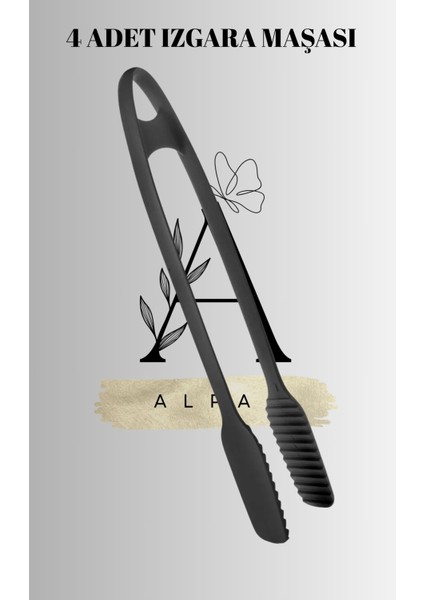 4 Adet Lüks Servis ve Izgara Maşası Yanmaz Yapışmaz Sert Izgara Maşası 220C Dayanıklı