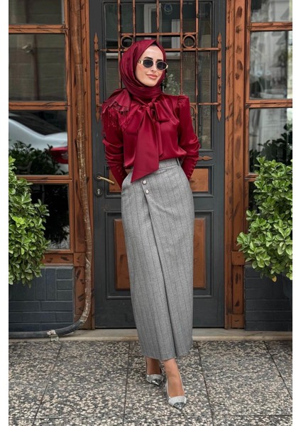 Jamıla Sarah Roya Etekli Takım FW26-2201 Bordo Gri
