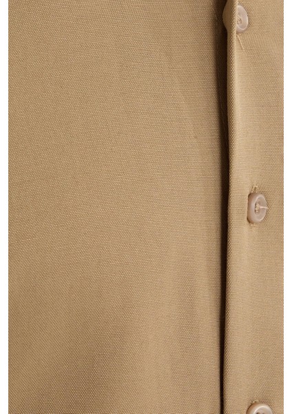 Regular Fit Düğmeli Yaka Pamuklu Kolay Ütü Oxford Düz Erkek Vizon Gömlek