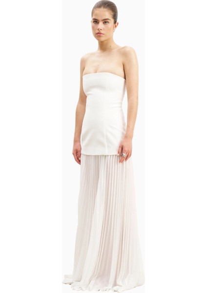 Structured Bodice Gown Pleated Maxi Length Formal Dress Kadın Elbise