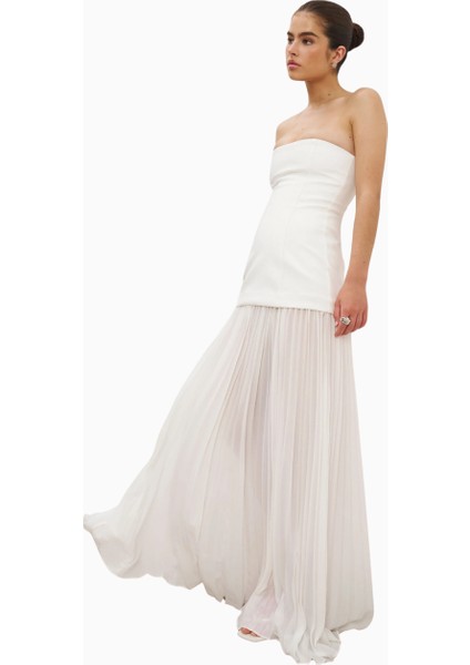 Structured Bodice Gown Pleated Maxi Length Formal Dress Kadın Elbise fırsatları