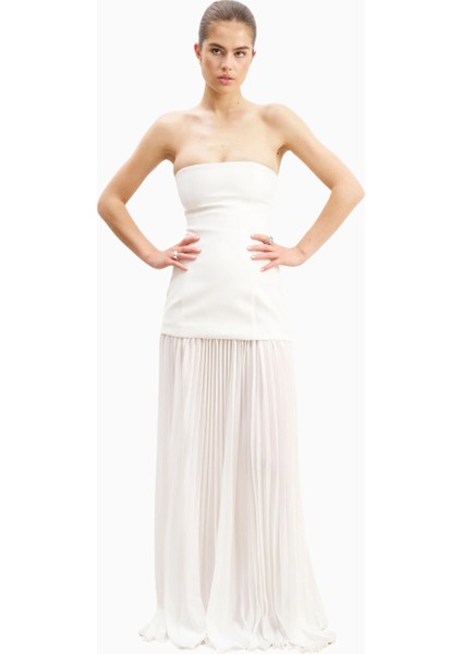 Structured Bodice Gown Pleated Maxi Length Formal Dress Kadın Elbise