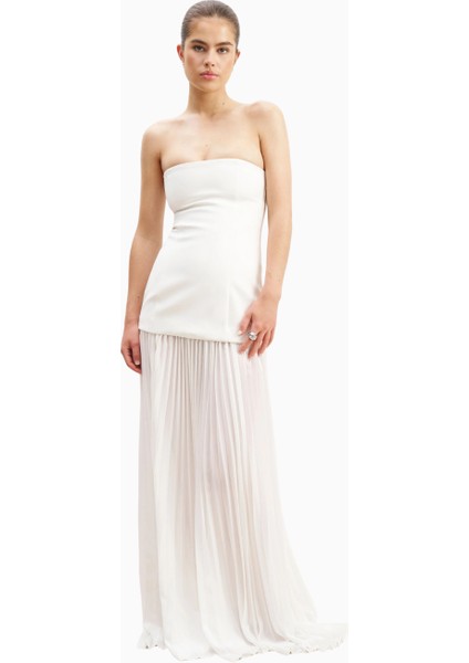 Structured Bodice Gown Pleated Maxi Length Formal Dress Kadın Elbise