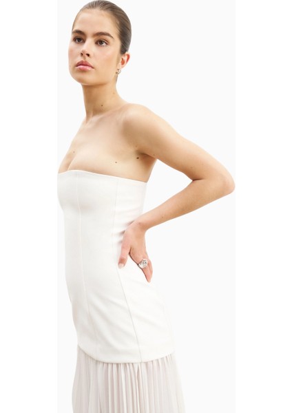 Structured Bodice Gown Pleated Maxi Length Formal Dress Kadın Elbise