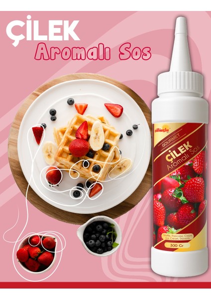 Çilek Aromalı Sos - Waffle & Krep & Pankek & Tatlı & Dondurma & Kruvasan Sos - 300 gr / 225 ml modelleri