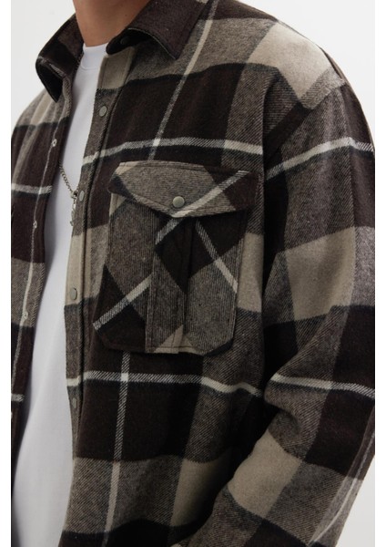 Erkek Relax Fit Rahat Kesim Oduncu Çift Cep Düğmeli Kareli Kışlık Gömlek modelleri