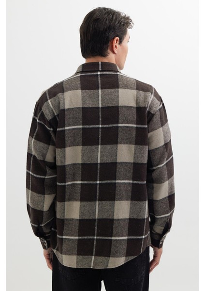 Erkek Relax Fit Rahat Kesim Oduncu Çift Cep Düğmeli Kareli Kışlık Gömlek