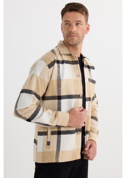 Erkek Relax Fit Rahat Kesim Spor Yaka Kareli Flotalı Cep Kışlık Gömlek