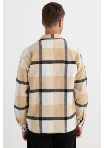 Erkek Relax Fit Rahat Kesim Spor Yaka Kareli Flotalı Cep Kışlık Gömlek