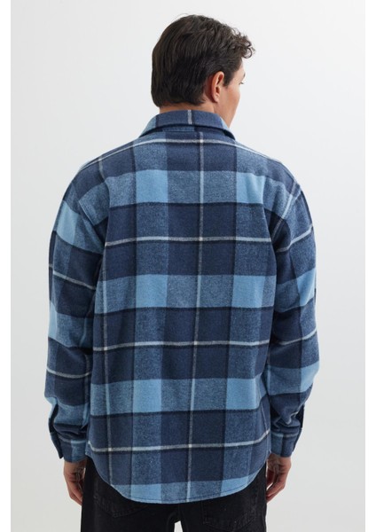 Erkek Relax Fit Rahat Kesim Oduncu Çift Cep Düğmeli Kareli Kışlık Gömlek