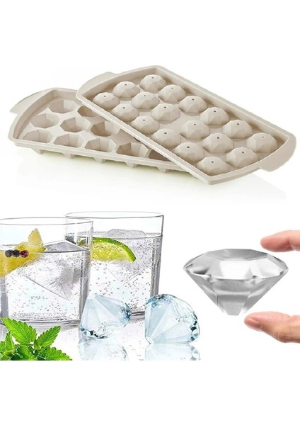 4 Adet 18 Bölmeli Kapaklı Elmas Buz Şekilli Buz Kalıbı Plastik Pratik Buz Kalıbı Buzluk Lüks Buz