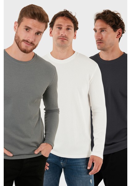 Pamuklu Bisklet Yaka Slim Fit Basic 3'lü Paket Sweat Erkek Sweat 5905073S3