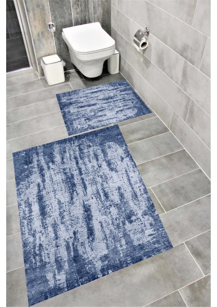 Kaymaz Tabanlı Suya Dayanıklı Dijital Baskılı Banyo Paspası Takımı | Bordo Halı 1628