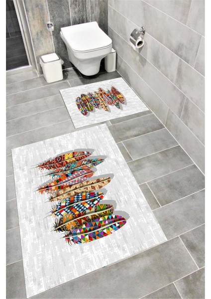 Su Emici Yumuşak Kaymaz Taban Sünger Dolgulu Yıkanabilir Dekoratif Banyo Paspası Takımı Doruk