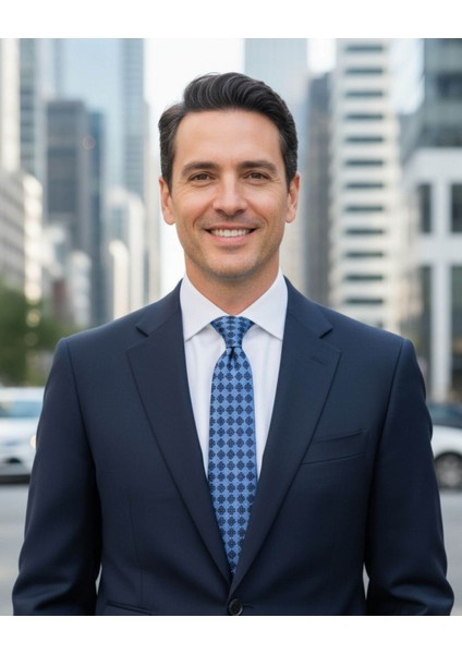 Mavi Lacivert Geometrik Desenli 8 cm Genişlikte Klasik Kravat