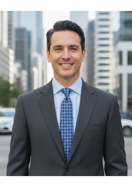 Mavi Lacivert Geometrik Desenli 8 cm Genişlikte Klasik Kravat