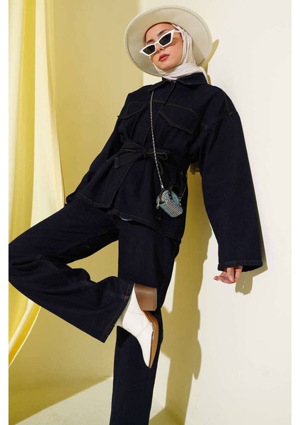 Belden Bağlama Detaylı Denim Dot Takım fiyatları