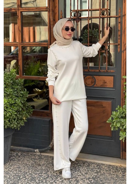 Inci Detaylı Pantolonlu Takım 25W4008 Ekru