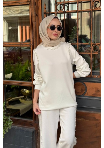 Inci Detaylı Pantolonlu Takım 25W4008 Ekru modelleri