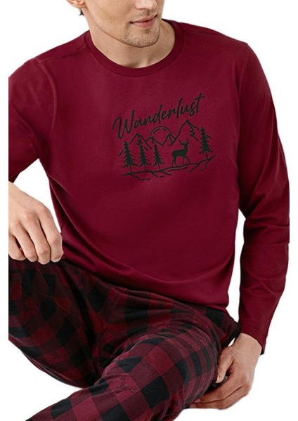 Erkek Bordo Uzun Kollu Pijama Takımı 3502-S fiyatları