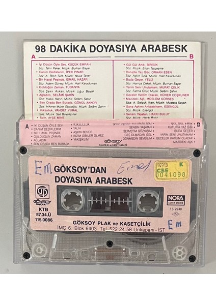 98 Dakika Doyasıya Arabesk Kaset Müslüm Gürses,tüdanya,emrah,esengül ... (Orjnal Dönem Kağıt Baskı) fiyatları