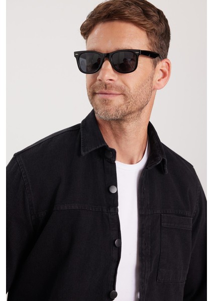 Regular Fit Rahat Kesim Cepli Denim Düğmeli Yaka siyah Kot Gömlek fiyatları