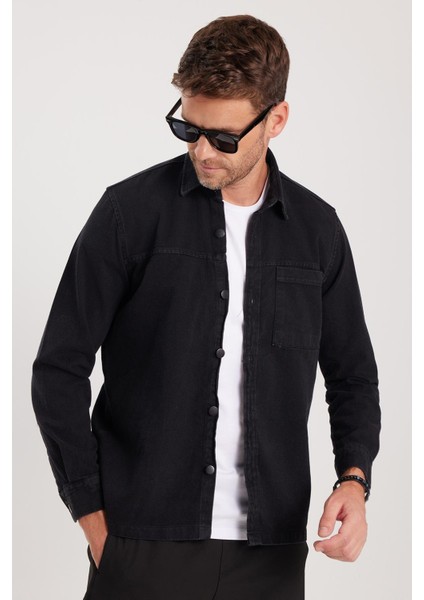 Regular Fit Rahat Kesim Cepli Denim Düğmeli Yaka siyah Kot Gömlek fırsatları