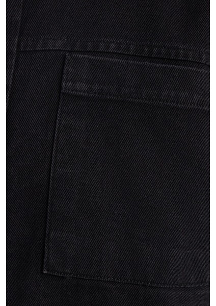 Regular Fit Rahat Kesim Cepli Denim Düğmeli Yaka siyah Kot Gömlek