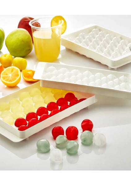 4 Adet Plastik Kapaklı 33'lü Küre Buz Kalıbı Yuvarlak İçecek Buz Kalıbı Sunum Buz Kalıbı 300 ml