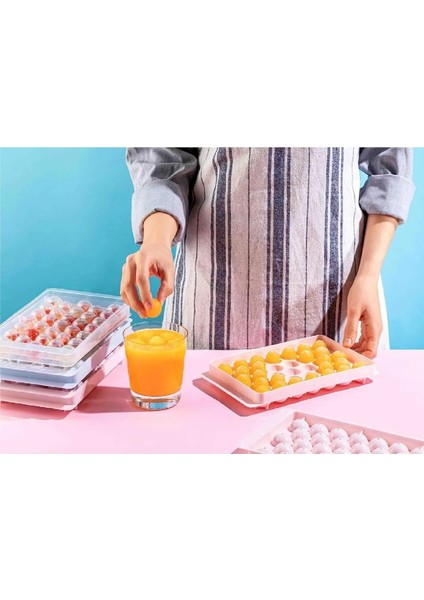 4 Adet Plastik Kapaklı 33'lü Küre Buz Kalıbı Yuvarlak İçecek Buz Kalıbı Sunum Buz Kalıbı 300 ml