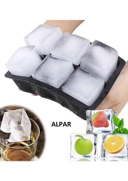 4 Adet XL Buz Kalıbı 6 Bölmeli Silikon Kare Buz Kalıbı Viski, Kokteyl, İçecek Buz Kalıbı Kapaksız
