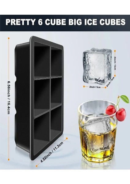 4 Adet XL Buz Kalıbı 6 Bölmeli Silikon Kare Buz Kalıbı Viski, Kokteyl, İçecek Buz Kalıbı Kapaksız modelleri