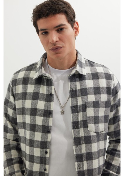 Erkek Slim Fit Dar Kesim Uzun Kollu Cepli Kareli Dama Desenli Kışlık Oduncu Gömlek